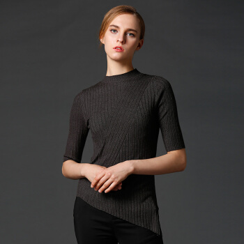 瑞比卡(Marc Rebecca)套头女五分袖毛衣百搭上衣修身打底衫针织衫女 75015D 深灰色 M