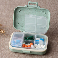 加加林 加加林 小麦秸秆便携式药盒日本小药盒迷你一周分装药盒子随身药丸药片药品盒 绿色