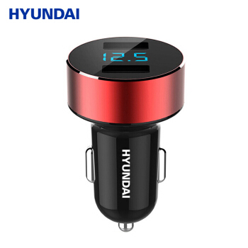 现代（HYUNDAI）4.8A汽车车载充电器 智能快充/车充点烟器一拖二USB 红色 HY-36