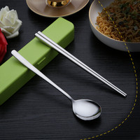 阳光飞歌 304不锈钢筷子勺子 韩式餐具套装学生白领餐具绿色便携盒两件套装礼盒版