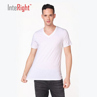INTERIGHT 男士 棉质V领短袖T恤2条装 亲肤舒适 内穿外搭皆可 黑色白色 XL