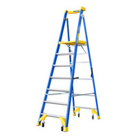 稳耐 梯子 玻璃钢平台梯3.1米工业级人字梯带轮自锁防滑踏板工程梯 P170-7CN FG 美国进口品牌