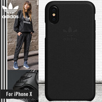 adidas（阿迪达斯）iPhoneX手机壳 牛皮皮套 奢华质感 苹果10男防滑防摔女PU硬壳保护套 黑色