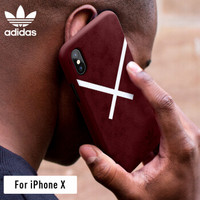 adidas（阿迪达斯）iPhoneX手机壳 仿鹿皮绒 细腻手感 苹果10男硅胶全包 女简洁防滑防摔保护套 枣红色