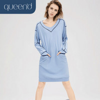 淳度（Queend）春秋季女士睡衣长袖可外穿全棉家居服 QWC02024 天空蓝 XL