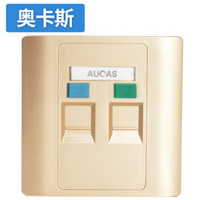 奥卡斯（AUCAS）金色双口电脑网络面板 双孔86型网线电话信息模块插座接口 ACFP82 匹配路由器