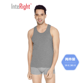 INTERIGHT男士 19春经典款 全棉弹力罗纹背心2件装 修身舒适 麻灰+白色 XXL码