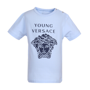 YOUNG VERSACE 范思哲 奢侈品童装 春夏款 男童蓝色棉氨纶圆领美杜莎短袖T恤 YVBTS111 Y0002 Y3773 36M/3A