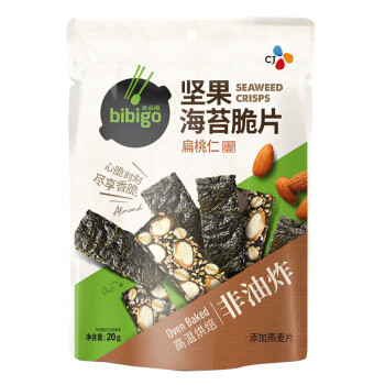 必品阁（bibigo）扁桃仁坚果海苔脆片 20g（袋） 即食坚果海苔休闲零食