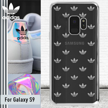 adidas(阿迪达斯)  三星 Galaxy S9手机壳 三叶草透明硅胶防摔保护套TPU软壳-透明炫银色