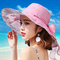 北诺（BETONORAY）防晒遮阳帽子女夏天户外海边可折叠大檐沙滩帽度假出游太阳帽 粉色
