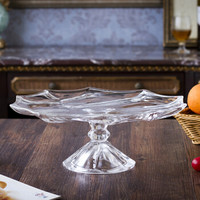 瓷工巧匠 简约玻璃水果盘创意高脚干果盘 高脚透明玻璃果盘