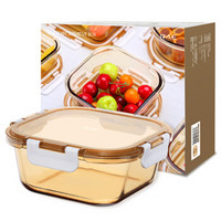 然也（RAE）琥珀色 高硼硅耐热玻璃保鲜盒方形520ml 微波炉烤箱饭盒碗便当餐盒 冰箱收纳盒R7606