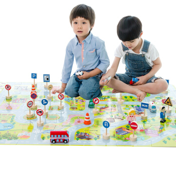 木马智慧 大型交通玩具48片大拼图36块积木交通标识社会车辆交通规则学习积木玩具 男孩女孩生日礼物
