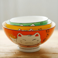 单良(Shanliang) 陶瓷餐具套装日式餐具米饭碗汤碗手绘个人餐具3件套 5-6-7英寸高脚碗3色招财猫