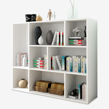 木以成居 书柜书架 简约实木色储物收纳八格柜子 多用途置物柜 暖白色 LY-4081