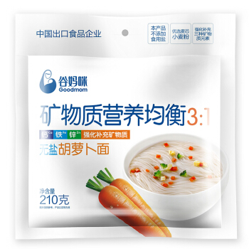 谷妈咪3:1无盐胡萝卜 矿物质营养均衡小面条  210g