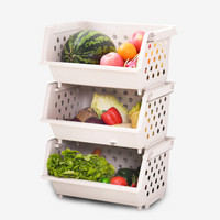 帅力 果蔬篮置物架 塑料组合易拿取厨房篮蔬菜水果储物架 马卡龙米色三层 70*47*35cm SL17115Z