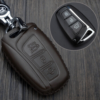 车达品新胜达真皮钥匙包北京现代领动新胜达名图IX35IX25瑞纳朗动索纳塔八九专用钥匙套扣智能三键棕