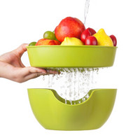安雅（anya）果蔬沥水篮双层沥水果盘零食水果盘塑料创意多功能简约懒人果盘绿色