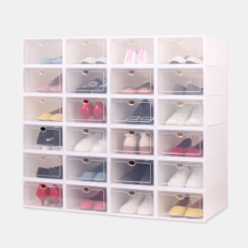 富居 可折叠透明鞋盒 加厚翻盖式收纳盒整理箱可组合叠加 6只装大号