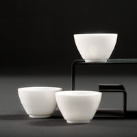 博为 陶瓷家用 羊脂玉瓷功夫茶杯 德化白瓷茶具茶杯3个装