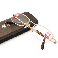 百年红 老花镜男女通用款 金属半框高清舒适老化眼镜架 8020 金色 350度(70-75岁)