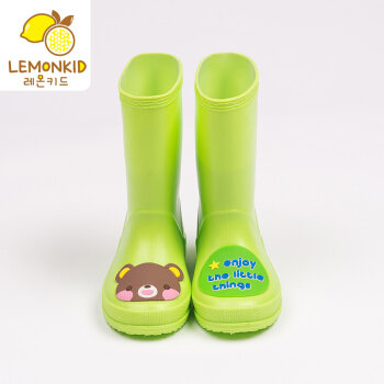 柠檬宝宝lemonkid儿童雨鞋男女宝宝水鞋小学生幼儿园中筒防滑雨靴LE080117绿色小熊35码