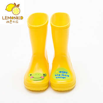 柠檬宝宝lemonkid儿童雨鞋男女宝宝水鞋小学生幼儿园中筒防滑雨靴LE080117黄色青蛙33码