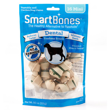 SmartBones 宠物零食狗狗磨牙棒骨头耐咬幼犬成犬除口臭洁齿咬胶洁齿骨洁齿棒 薄荷味 迷你-16支装