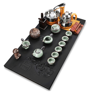 元青 整套龙腾哥窑瓷器（MULTIPOTENT）  龙渊天然乌金石手工雕刻茶盘加全自动电茶炉92*47*3cm