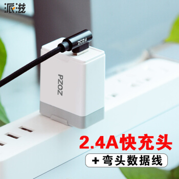派滋 2.4A双USB快充充电器 ipad充电头+双弯头苹果数据线套餐