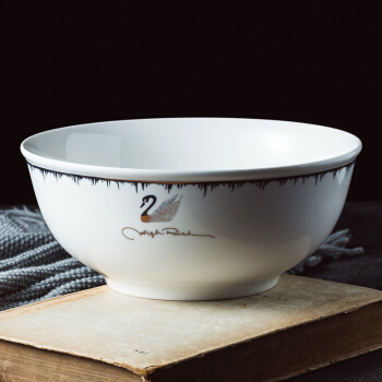 传旗 陶瓷饭碗套装（8英寸）陶瓷餐具 饭碗 汤碗 大碗 面碗 汤盆 1只装 天鹅湖