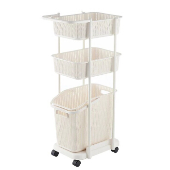 京惠思创 JH0643 脏衣篮脏衣篓加厚可移动衣物收纳框置物架收纳筐3层 米白色