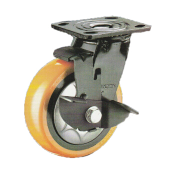 常成（chamcen）6寸平底边刹重型橙黄色聚氨酯轮 C5-22B150-32E 承重380边刹车万向轮 /个