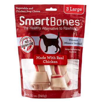 SmartBones 狗狗磨牙棒狗咬胶消化性狗零食成犬幼犬洁齿骨洁齿棒 鸡肉味 大号-3支装