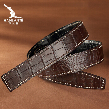 汉兰特（HANLANTE）鳄鱼皮皮带双面无拼接商务男士腰带手工缝线（无扣头）皮带 HG170105