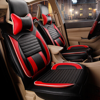 紫风铃 汽车坐垫七座汽车座垫五菱宏光荣光s宝骏730汽车座套7座8座商务车专用长安欧诺四季全包皮革 黑红色