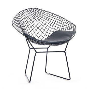 百思宜 北欧铁艺休闲餐椅子 创意镂空靠背椅设计师工业风个性咖啡椅 黑色(送坐垫)