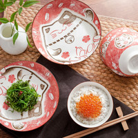 雅诚德日式创意餐具6头套装卡通陶瓷碗盘子可爱碗碟（红色）