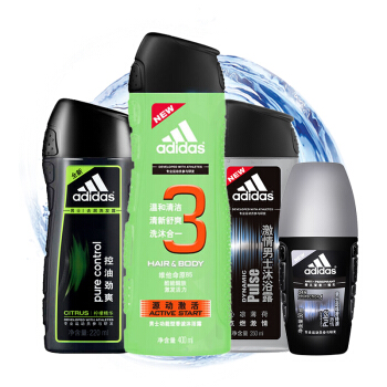 阿迪达斯Adidas香氛走珠套装（激情走珠50ml+激情沐浴250ml+源动激活沐浴400ml+控油劲爽洗发220ml）