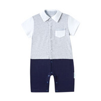 全棉时代 婴儿衣服 婴儿针织拼接带领短袖连体衣 66/44(建议3-6个月) 花灰 1件装