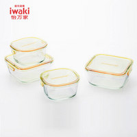 iwaki 怡万家 日本进口品牌耐热玻璃保鲜盒马卡龙4件套柠檬黄  微波炉烤箱冰箱便当饭盒 CAPRN-4Y1C