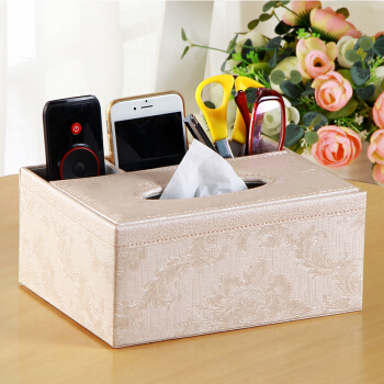雅皮仕 皮革方形多功能纸巾盒抽纸盒 创意欧式纸抽盒 家用客厅茶几遥控器收纳盒餐巾纸盒 金绣