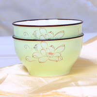 敏杨 陶瓷碗餐具碗具套装碗碟盘绿色4.5英寸马卡龙釉2只装
