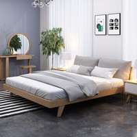 洛克菲勒 北欧家具床 橡胶木日式简约软靠床1.5米宽胡桃木色（不含床垫，不含床头柜）