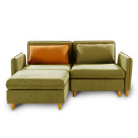 依丽兰沙发 北欧时尚布艺实木沙发 可拆洗三人位小户型沙发+脚踏 绿色