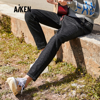 Aiken/爱肯 森马旗下品牌 18年夏季 男装抽绳多袋牛仔长裤AK218201307 黑色 XL