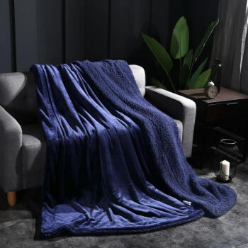 曼克顿 毯子 羊羔绒毛毯 保暖法兰绒双面绒层午睡毯 沙发盖毯 毛巾被 曼克蓝 150*200cm