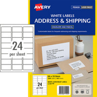 艾利AVERY A4不干胶打印标签纸背胶贴纸 激光喷墨打印铜版纸(64X33.9mm)24枚/张 100张/包 L7159-100